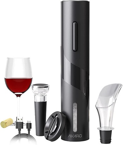 Abridor de vino eléctrico con base de carga, sacacorchos eléctrico  automático, juego de abridor de vino eléctrico 7 en 1, kit de vino  esencial, regalo